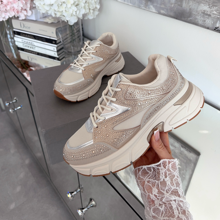 Odette | Baskets beiges ornées de strass