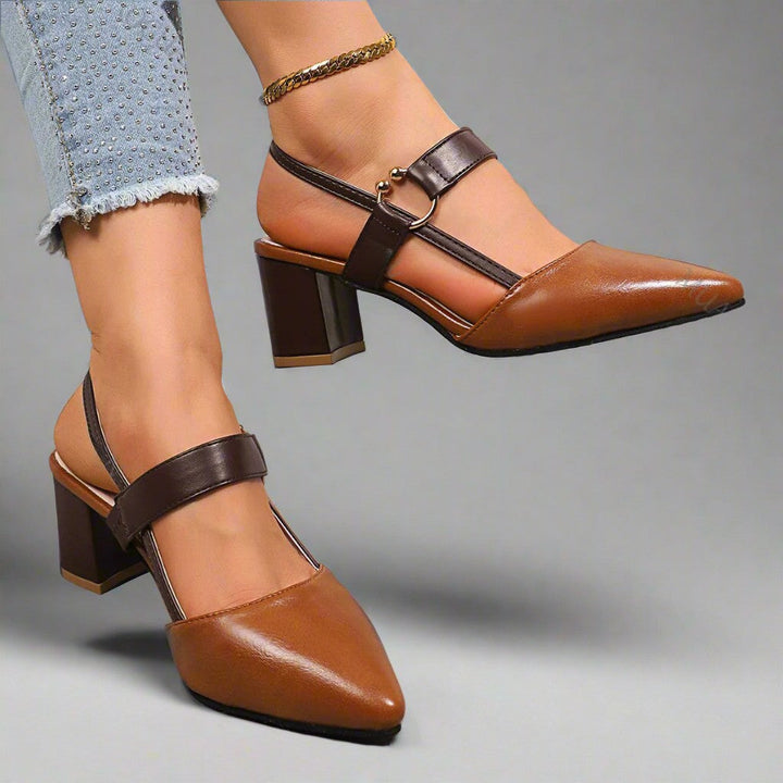 Solène | Escarpins slingback pointus à talon bloc