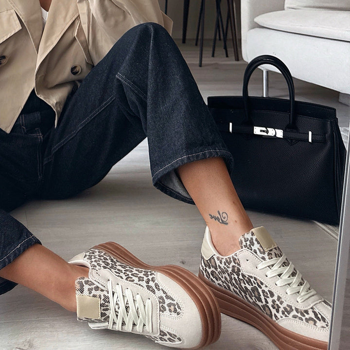 Ninon | Baskets beiges à lacets et semelle épaisse
