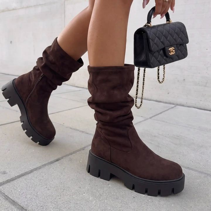 Jacinthe | Bottes hautes stretch marron en suédine