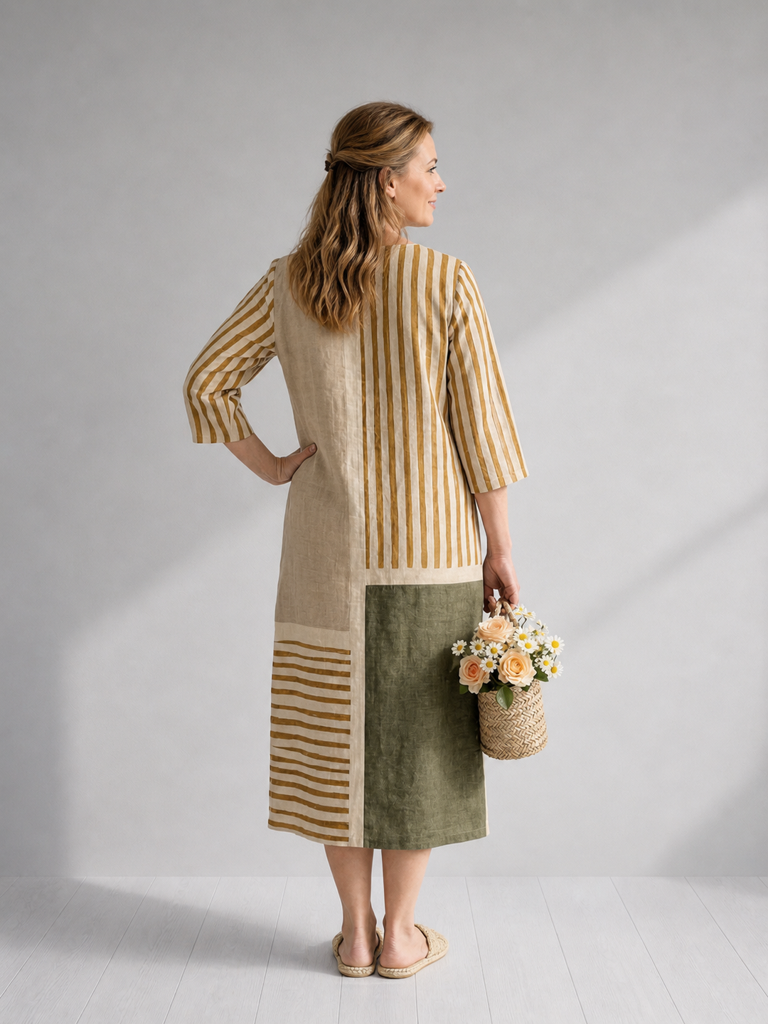 Christiane — Robe midi à rayures et empiècements