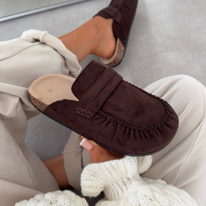 Françoise | Mules mocassins marron à semelle liège