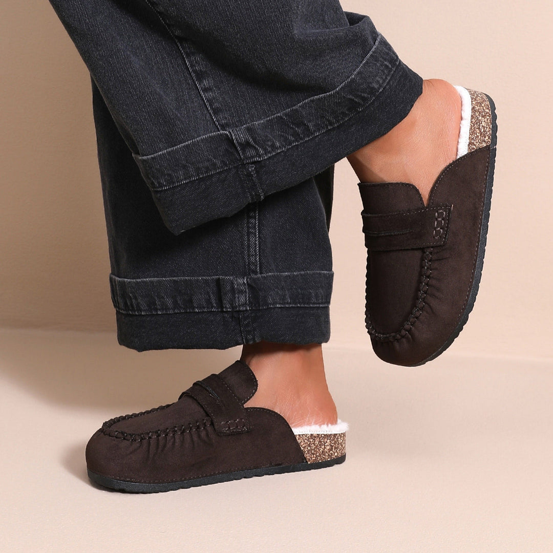 Brigitte | Mules fourrées marron