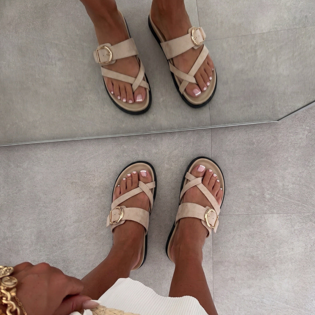 Gisèle | Mules beiges à brides et boucle