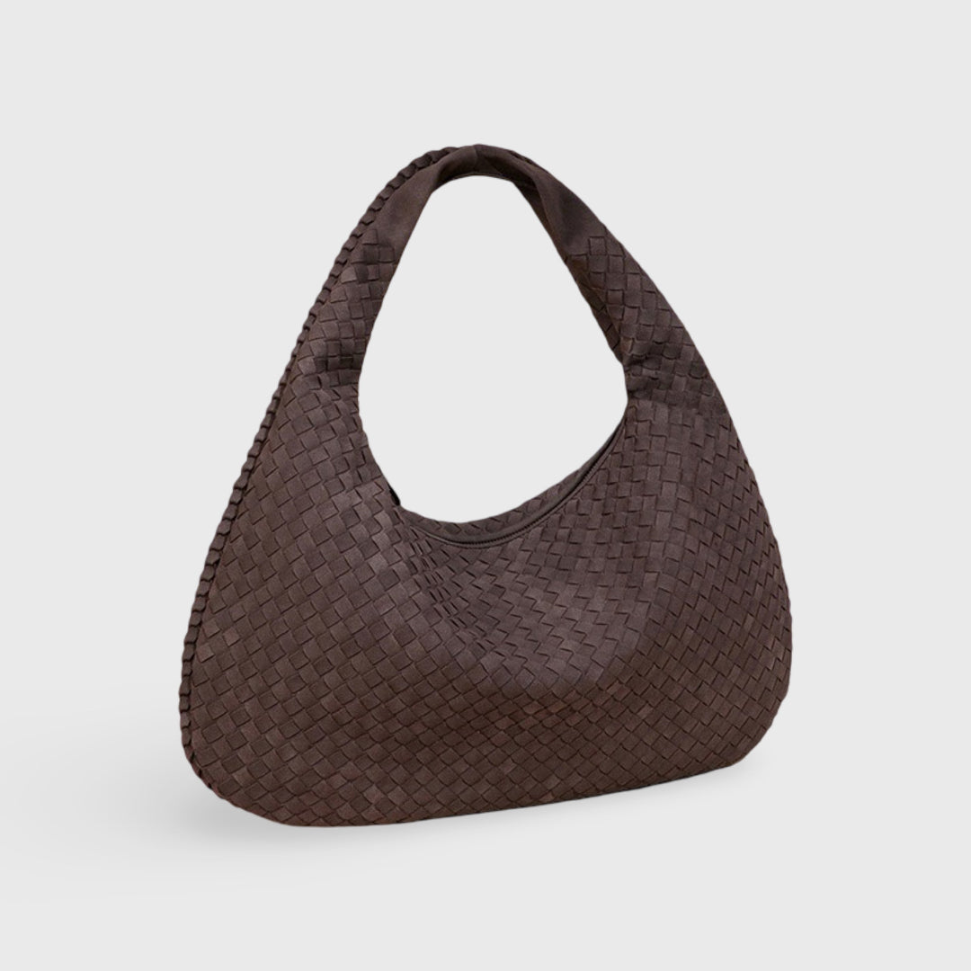 Sac en daim tressé XL brun foncé vu de côté