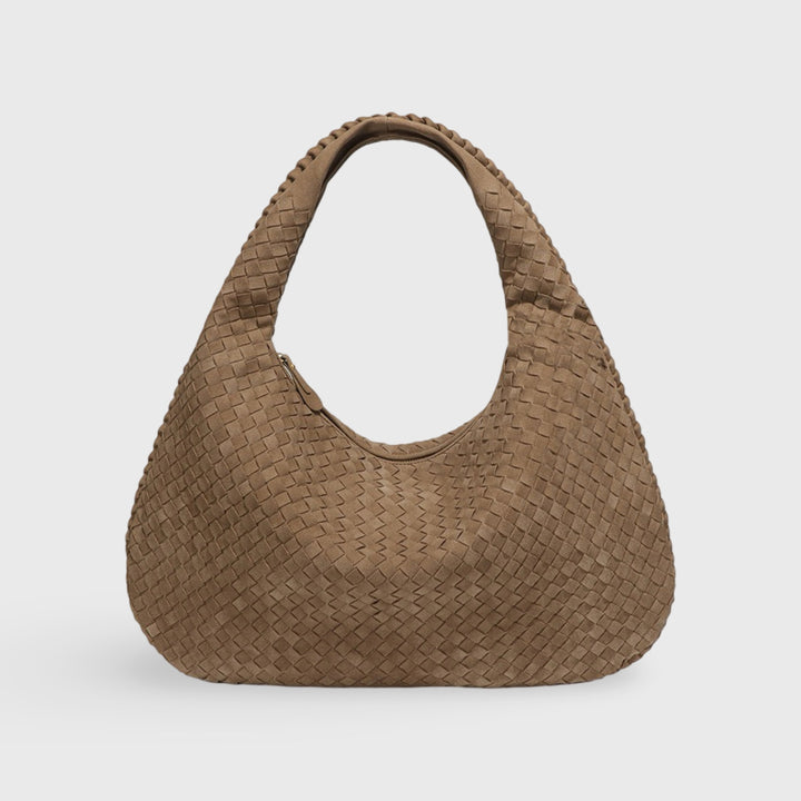 Sac en daim tressé XL camel vu de face
