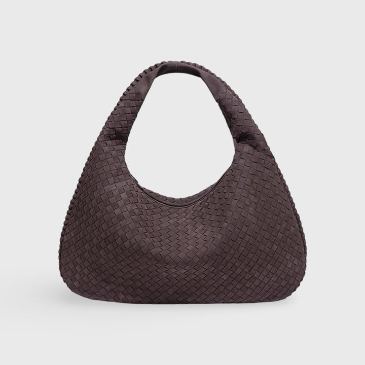 Sac en daim tressé XL brun foncé vu de face