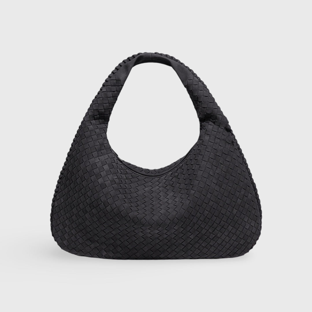 Sac en daim tressé XL noir vu de face