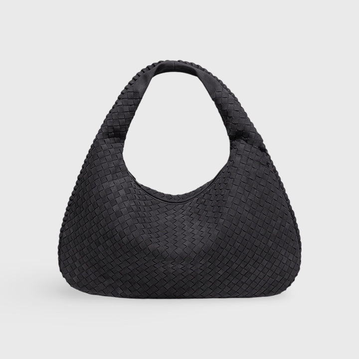 Sac en daim tressé XL noir vu de face