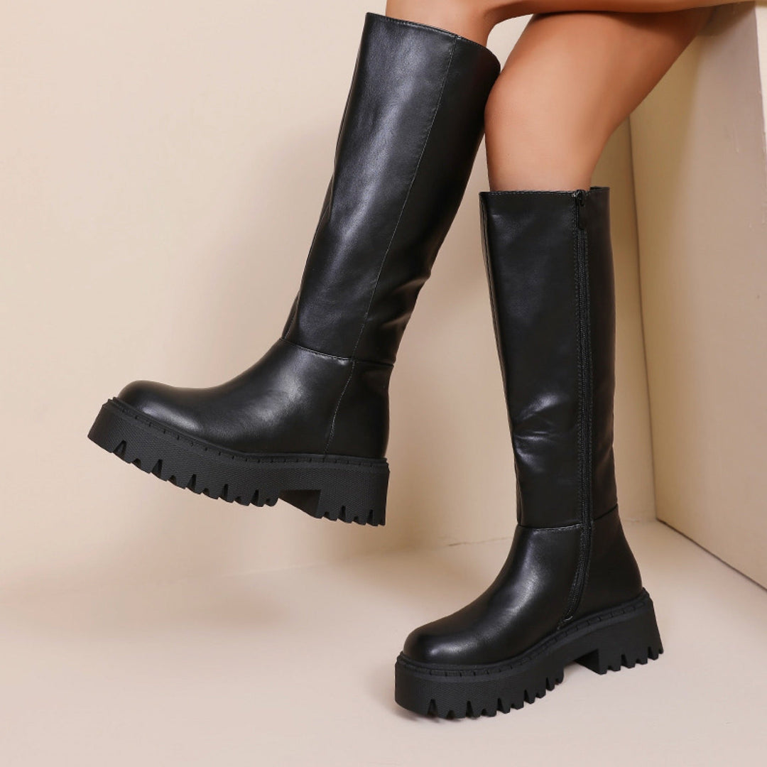 Clotilde | Bottes hautes noires à semelle chunky