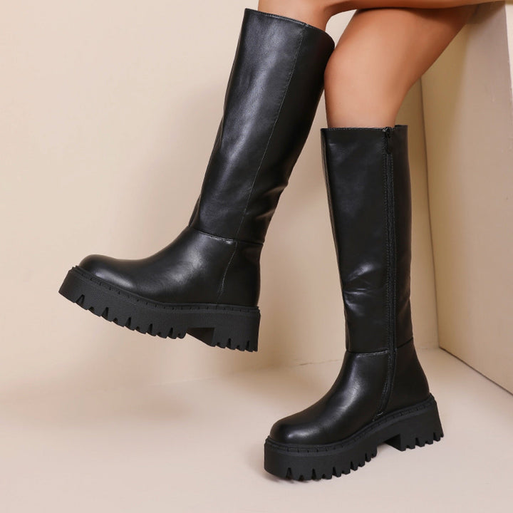 Clotilde | Bottes hautes noires à semelle chunky