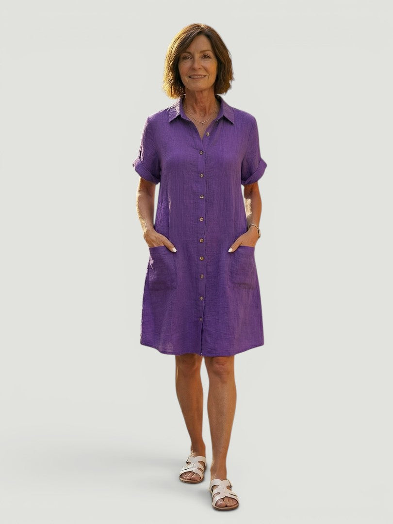 Lorène — Robe courte chemise à poches, coloris Violet