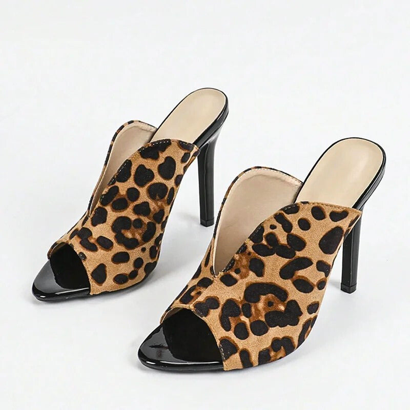 Alix | Mules à talon motif léopard