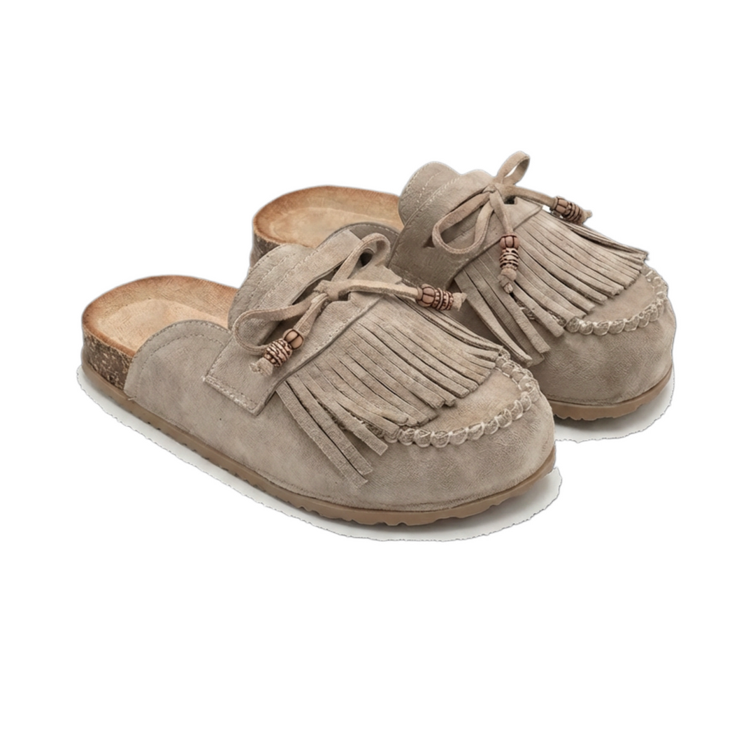 Nadège | Mules beiges à franges