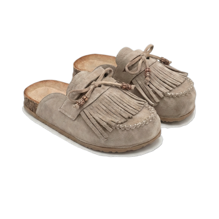 Nadège | Mules beiges à franges