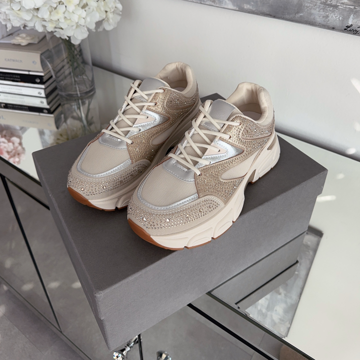 Odette | Baskets beiges ornées de strass