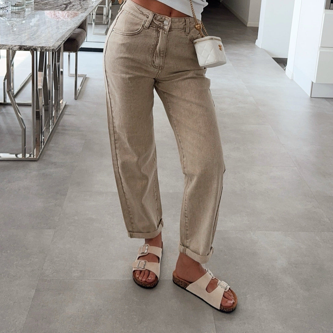 Cécile | Mules beiges à double bride et boucles