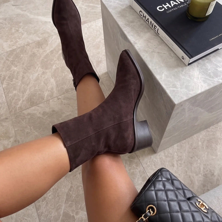 Hélène | Bottines marron foncé à talon stable