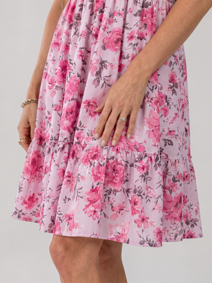 Angélique — Robe à bretelles et buste smocké fleuri
