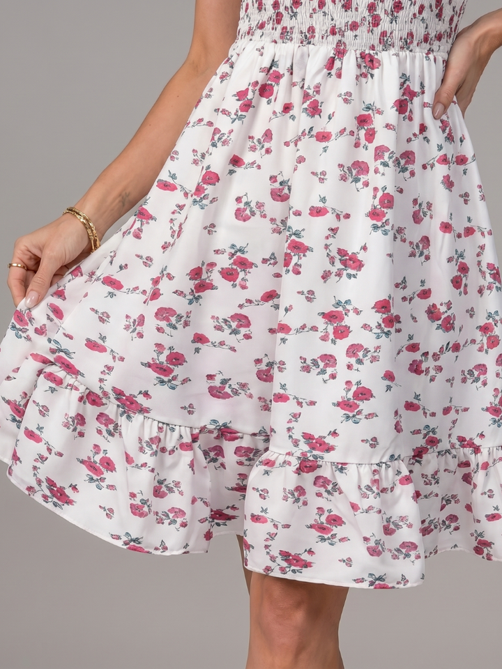 Angélique — Robe à bretelles et buste smocké fleuri