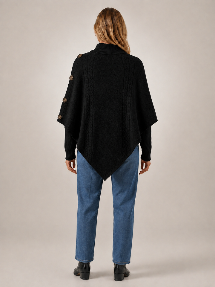 Apolline | Poncho col roulé en maille torsadée à boutons