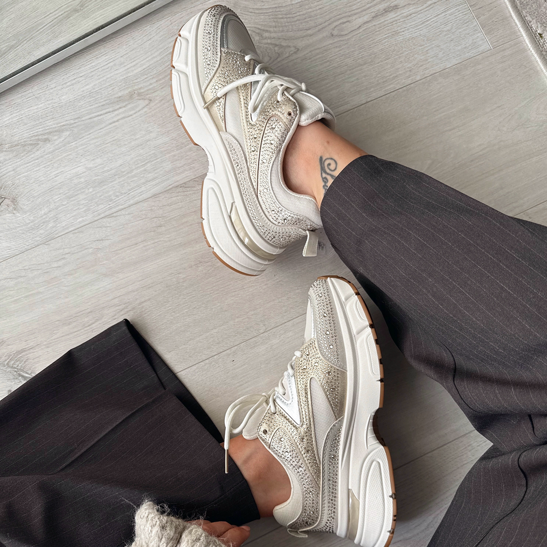 Odette | Baskets beiges ornées de strass
