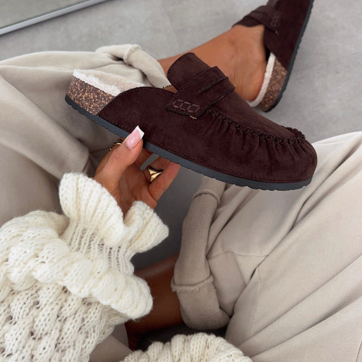 Brigitte | Mules fourrées marron