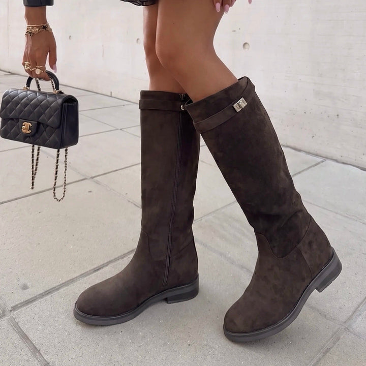 Eulalie | Bottes marron foncé à détails argentés