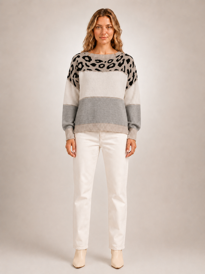 Béatrice | Pull color-block à empiècement léopard