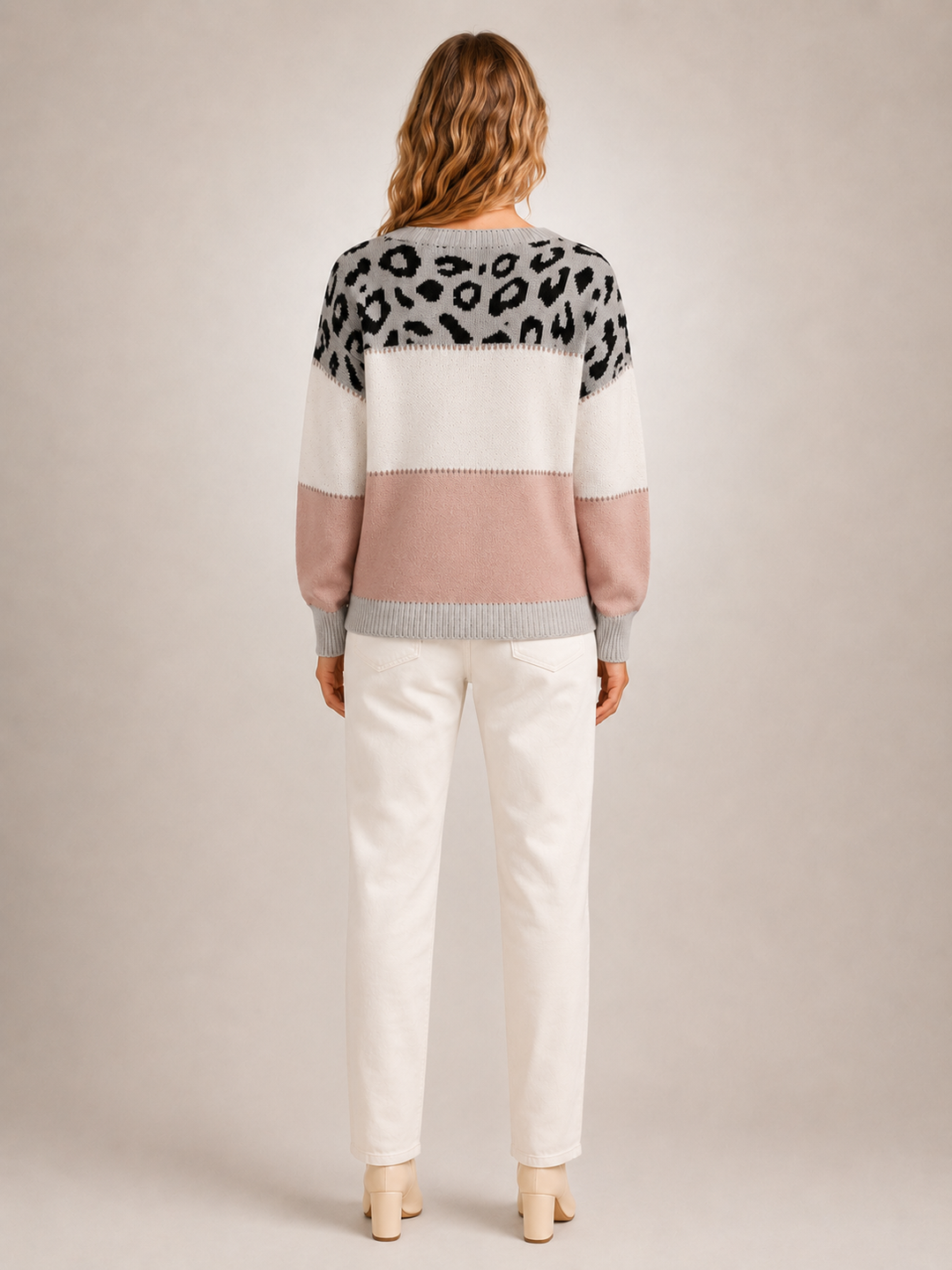 Béatrice | Pull color-block à empiècement léopard