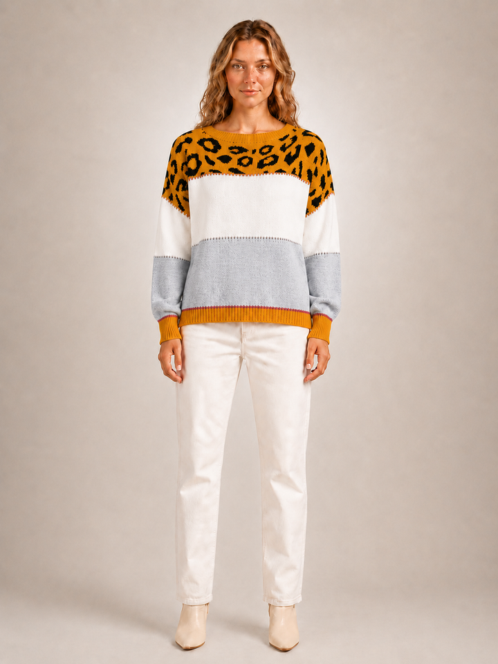 Béatrice | Pull color-block à empiècement léopard