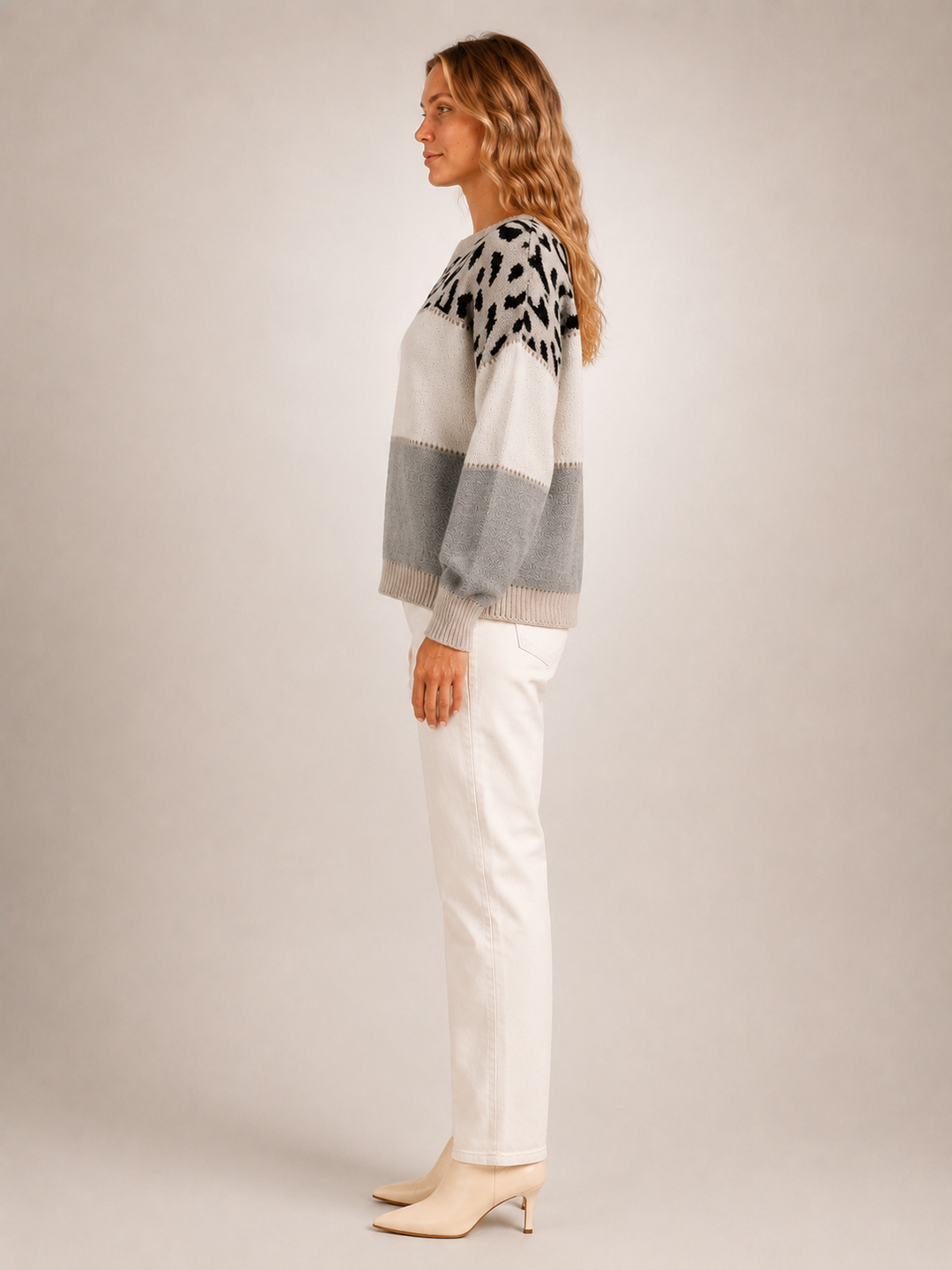 Béatrice | Pull color-block à empiècement léopard