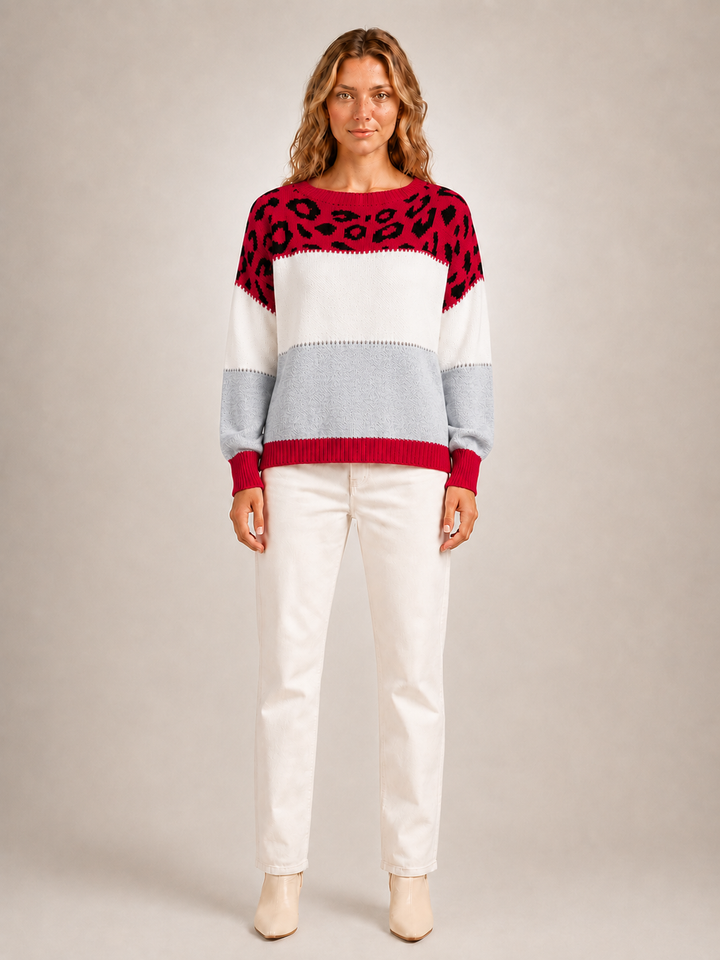 Béatrice | Pull color-block à empiècement léopard