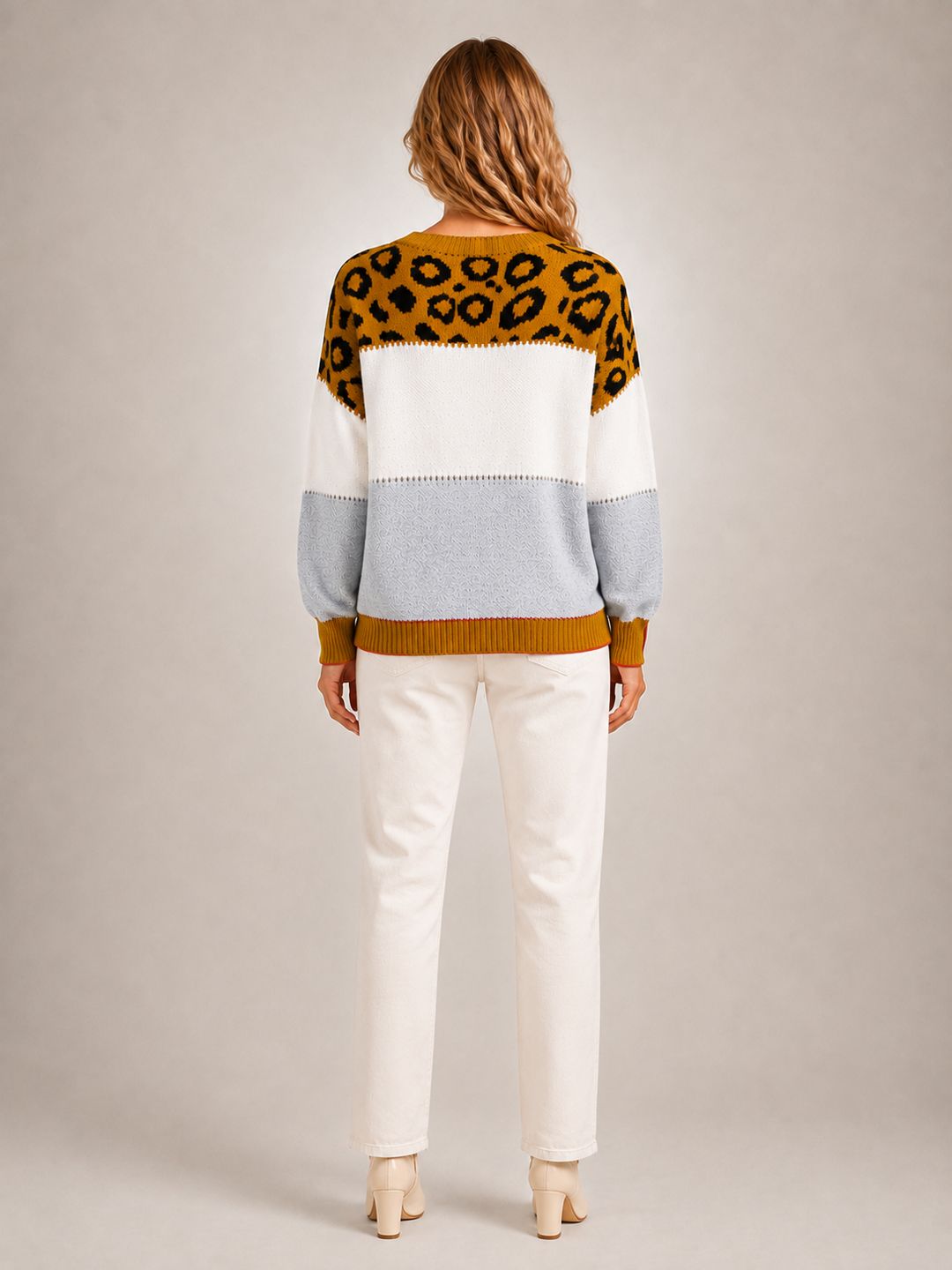 Béatrice | Pull color-block à empiècement léopard