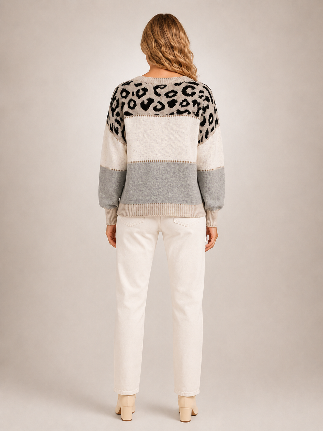 Béatrice | Pull color-block à empiècement léopard