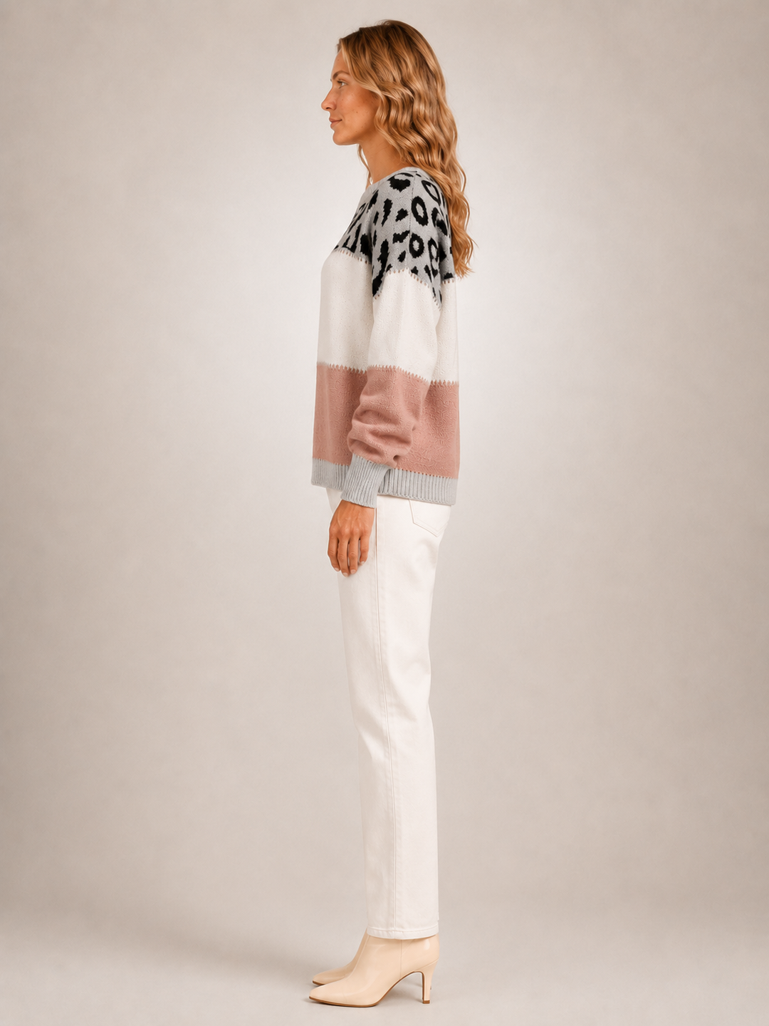 Béatrice | Pull color-block à empiècement léopard