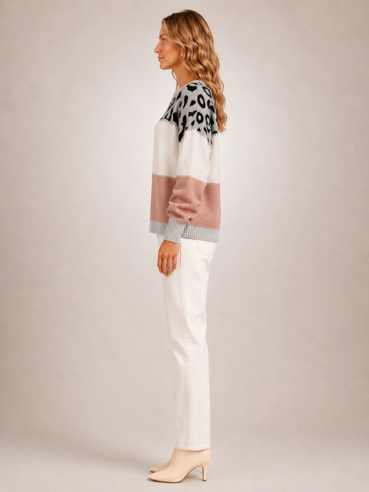 Béatrice | Pull color-block à empiècement léopard