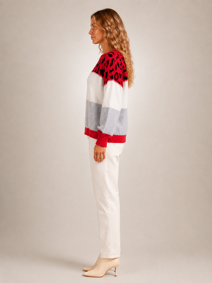 Béatrice | Pull color-block à empiècement léopard