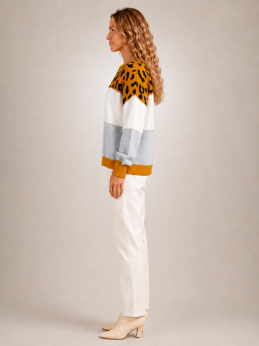 Béatrice | Pull color-block à empiècement léopard