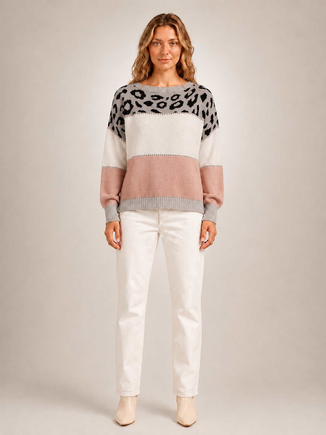 Béatrice | Pull color-block à empiècement léopard
