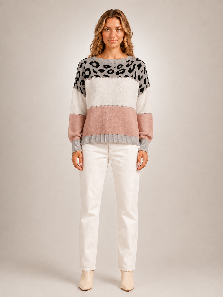 Béatrice | Pull color-block à empiècement léopard