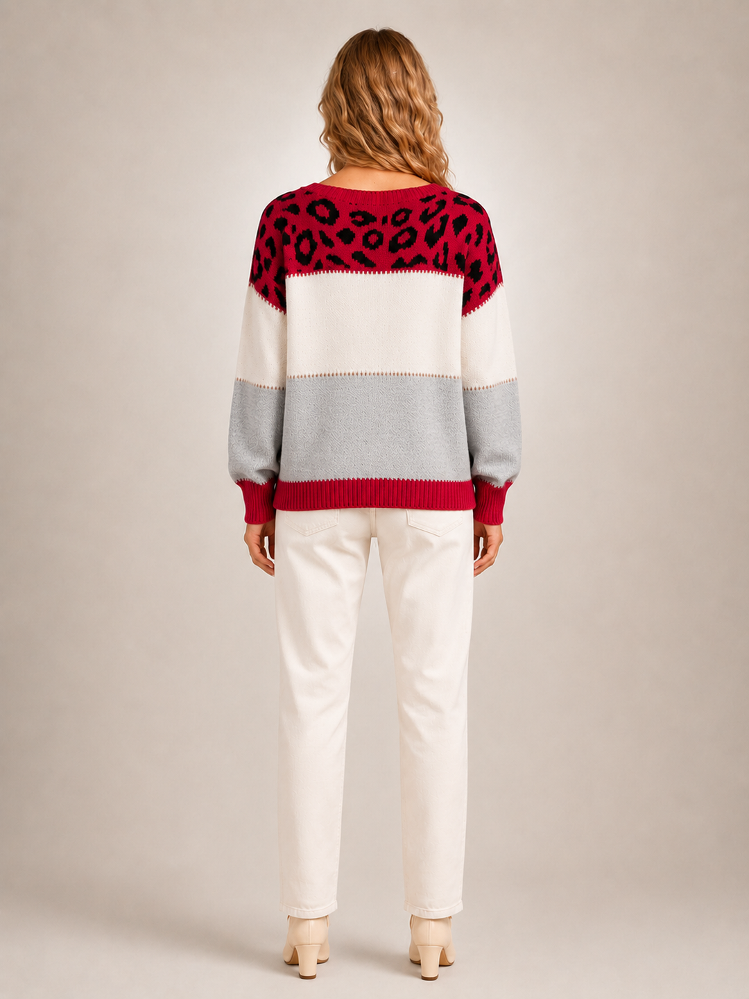 Béatrice | Pull color-block à empiècement léopard