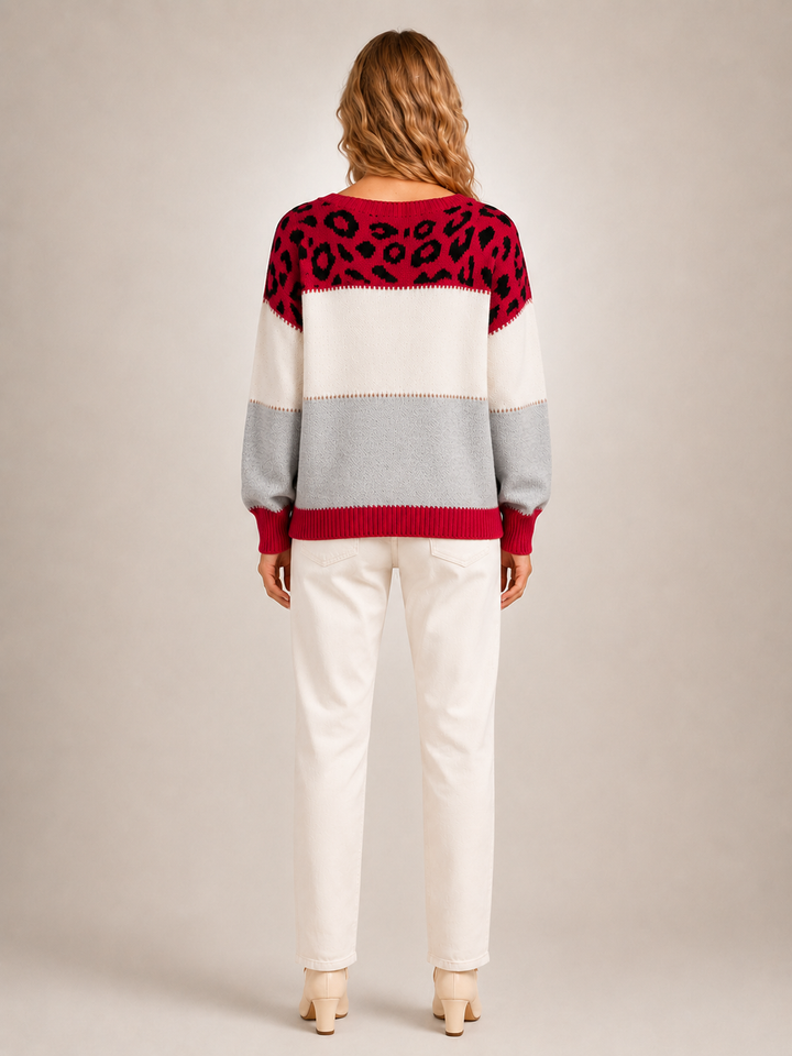 Béatrice | Pull color-block à empiècement léopard