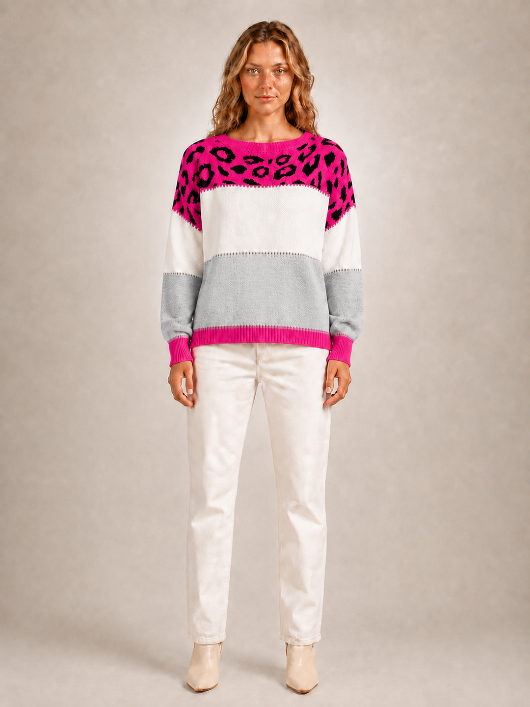 Béatrice | Pull color-block à empiècement léopard