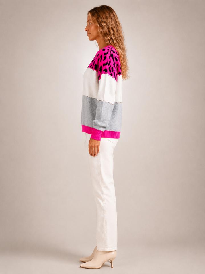 Béatrice | Pull color-block à empiècement léopard