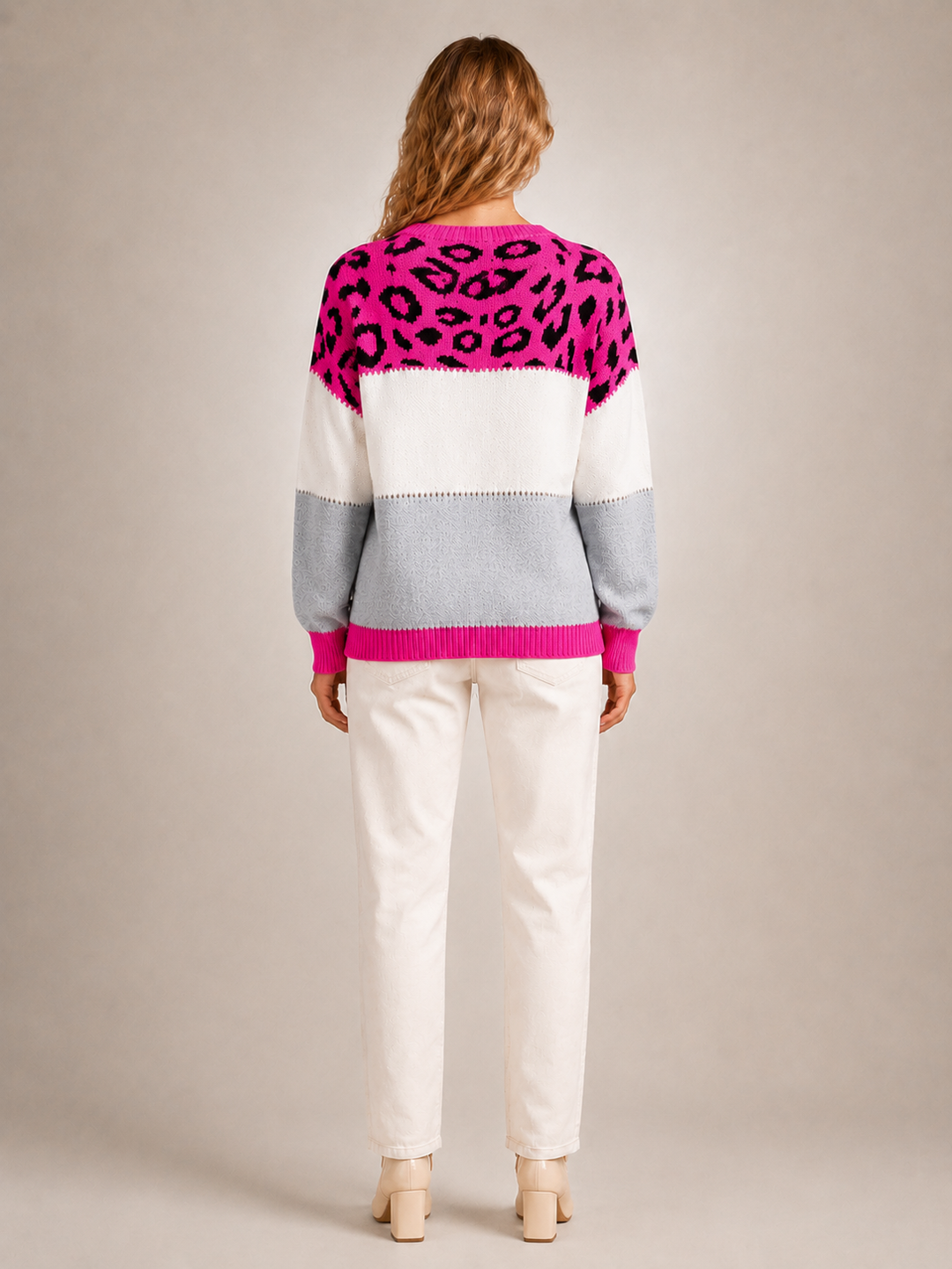 Béatrice | Pull color-block à empiècement léopard