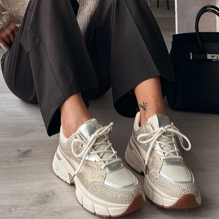 Odette | Baskets beiges ornées de strass