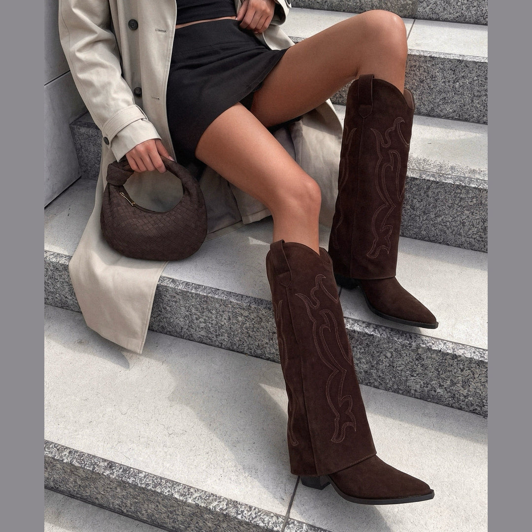 Daphné | Bottes western brodées marron foncé