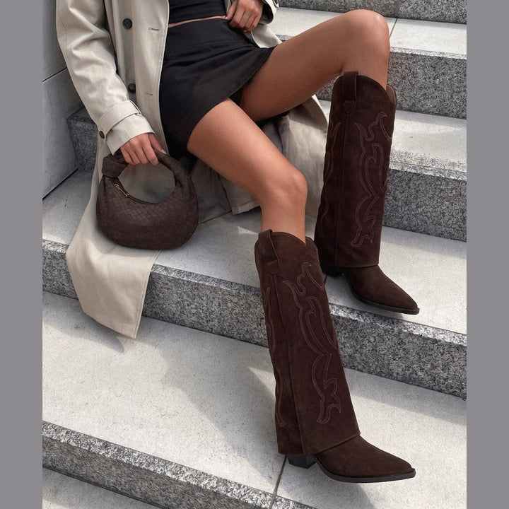 Daphné | Bottes western brodées marron foncé