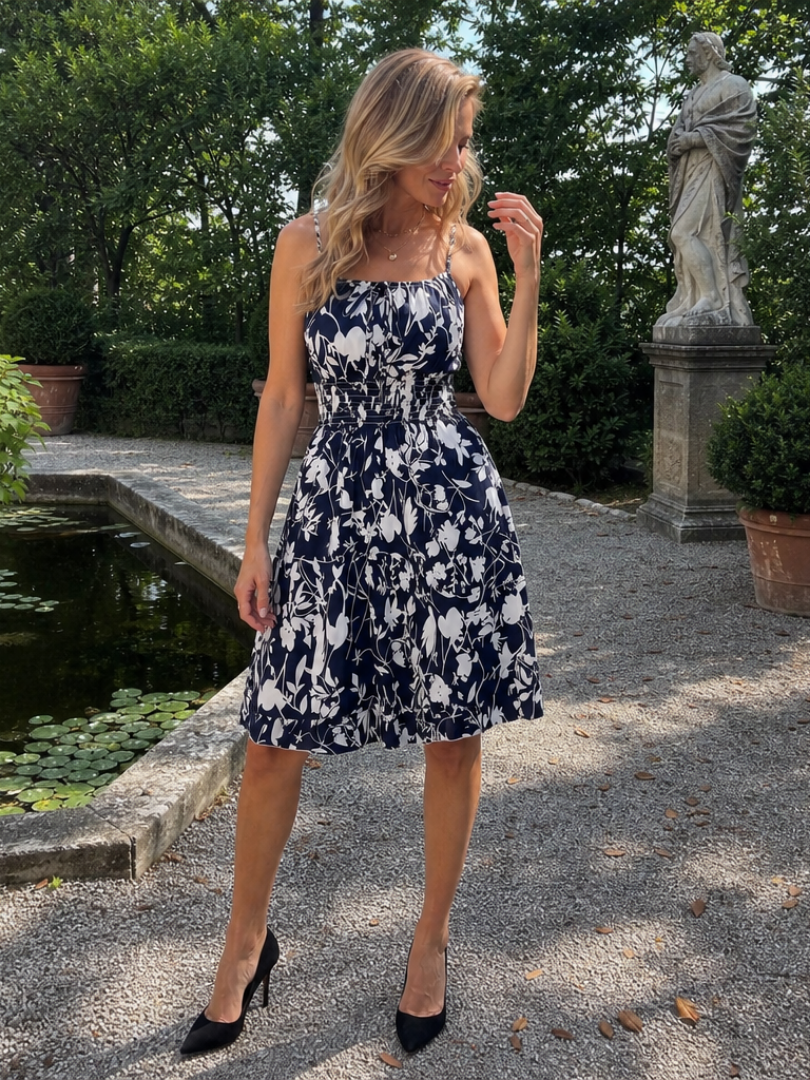 Clarisse — Robe à bretelles et taille smockée